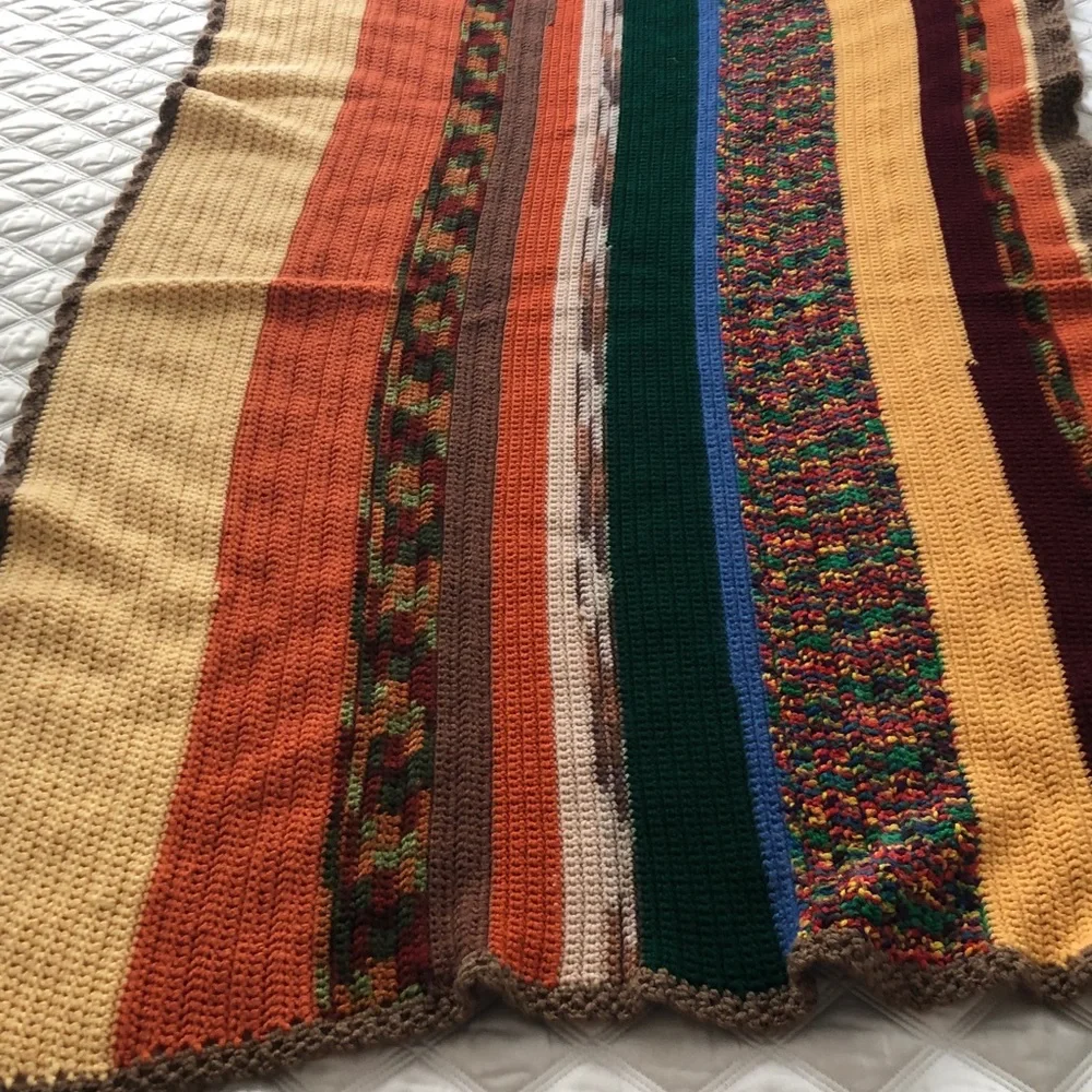 Vintage Handmade Afghan‎ Throw Blanket Knit Crochet Multi-Color Bright 40” x 60”